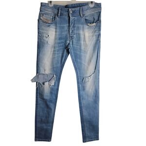 DIESEL‎ Sleenker Slim Jeans 32X32 Stretch Distressed Ripped Light Wash Denim